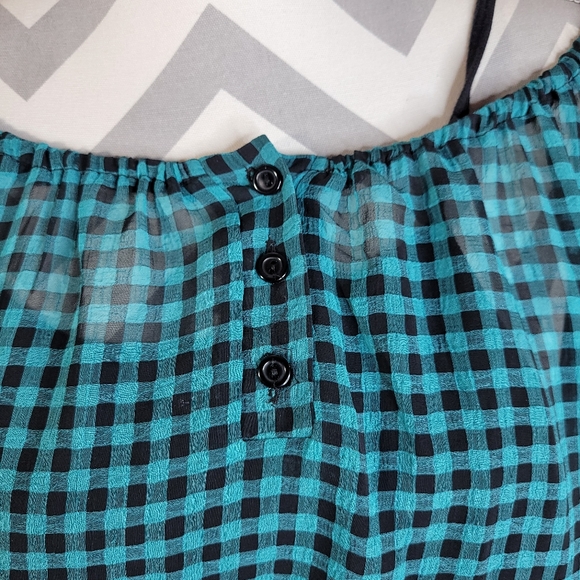 Womans Lane Bryant Teal/Black Check Top Attached Knit Cami/Bottom Band S 22/24 - Picture 3 of 9